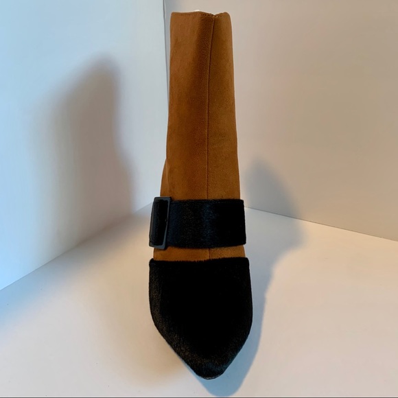 MackinJ Two Toned Booties Black Brown Velvet Suede - Picture 2 of 12